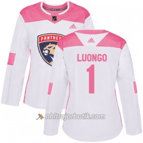 Dame Ishockey Florida Panthers Tröja Roberto Luongo 1 Adidas 2017-2018 Vit Rosa Fashion Authentic